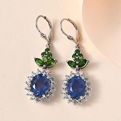 Color Change Fluorite and Multi Gemstone Sunburst Earrings in Platinum Over Sterling Silver 12.15 ctw