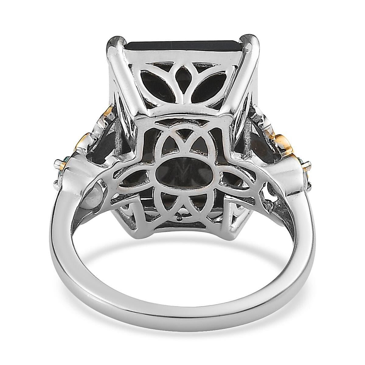 Australian Black Tourmaline and Madagascar Paraiba Apatite Ring in Vermeil YG and Platinum Over Sterling Silver 13.60 ctw image number 4