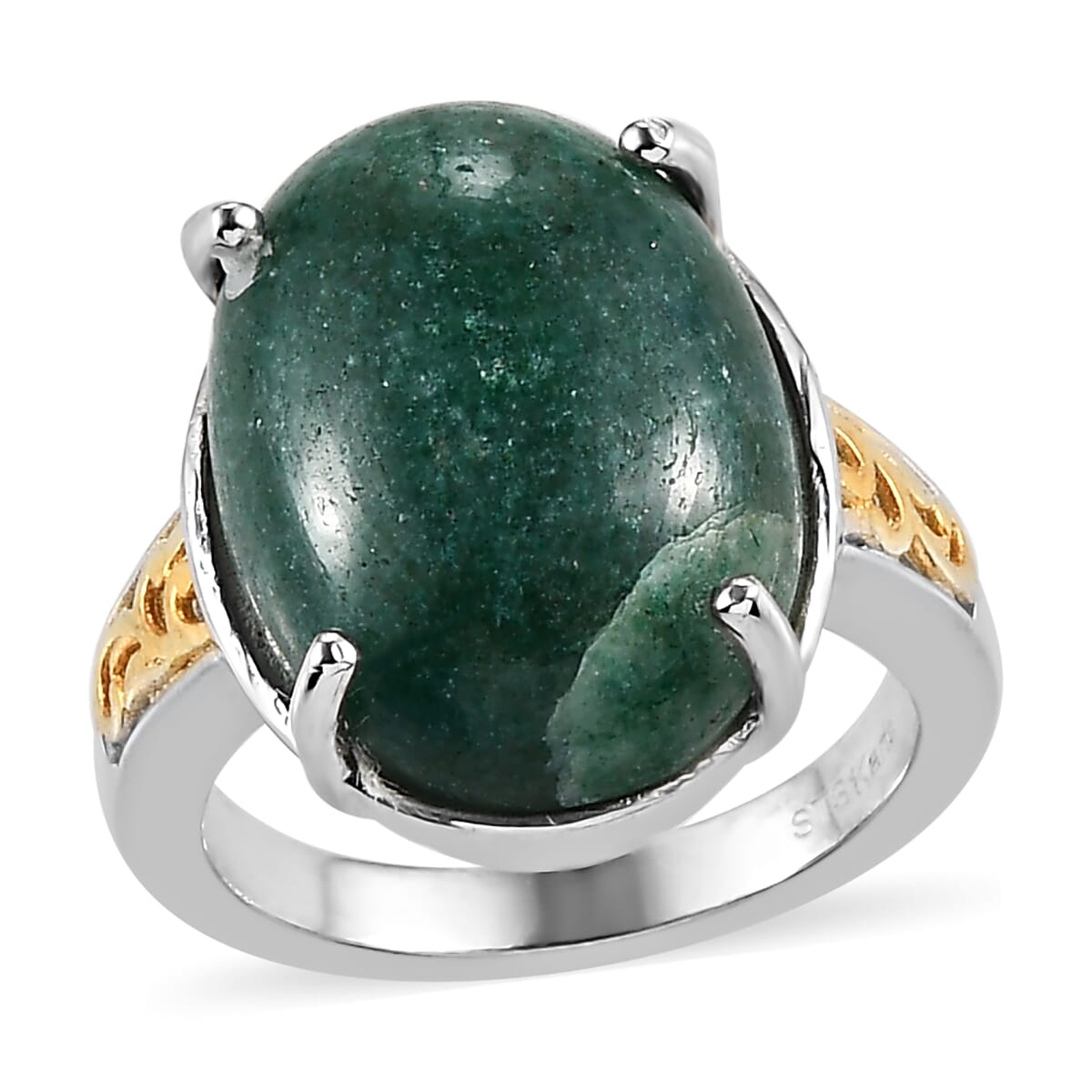 Karis Green Aventurine Solitaire Ring in 18K YG Plated and Platinum Bond (Size 10.0) 14.00 ctw image number 0
