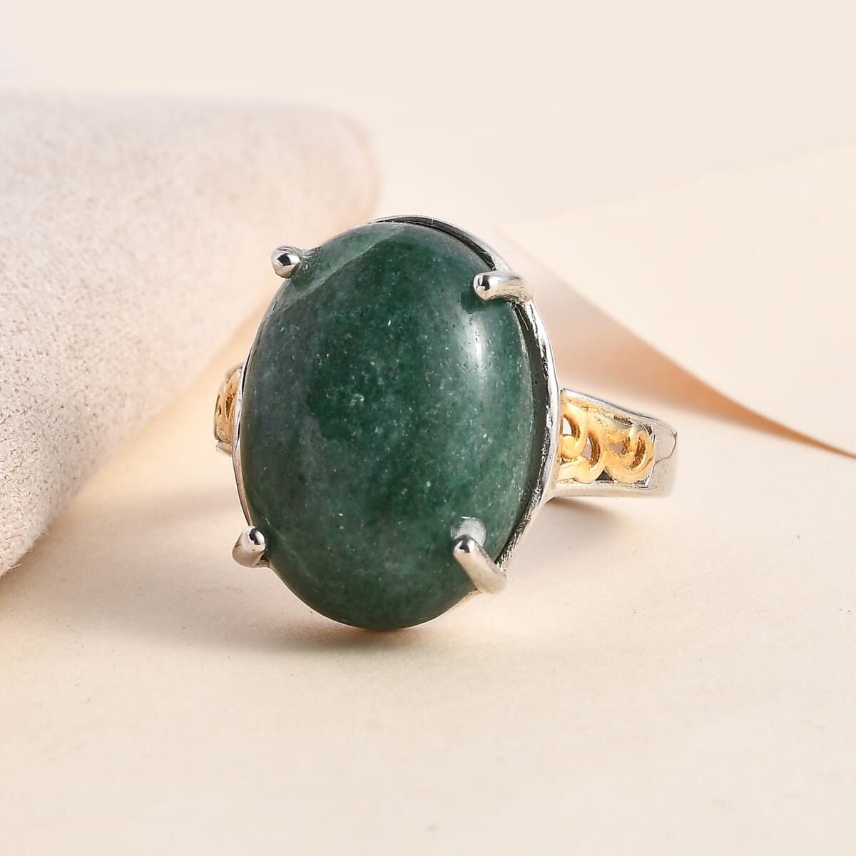 Karis Green Aventurine Solitaire Ring in 18K YG Plated and Platinum Bond (Size 10.0) 14.00 ctw image number 1
