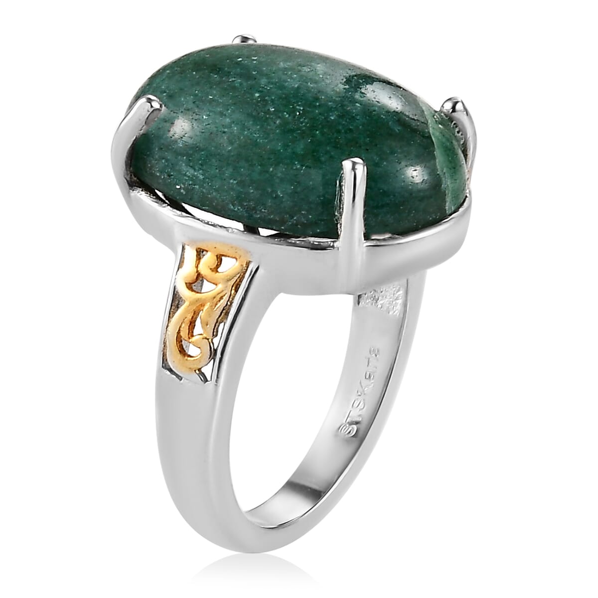 Karis Green Aventurine Solitaire Ring in 18K YG Plated and Platinum Bond (Size 10.0) 14.00 ctw image number 3