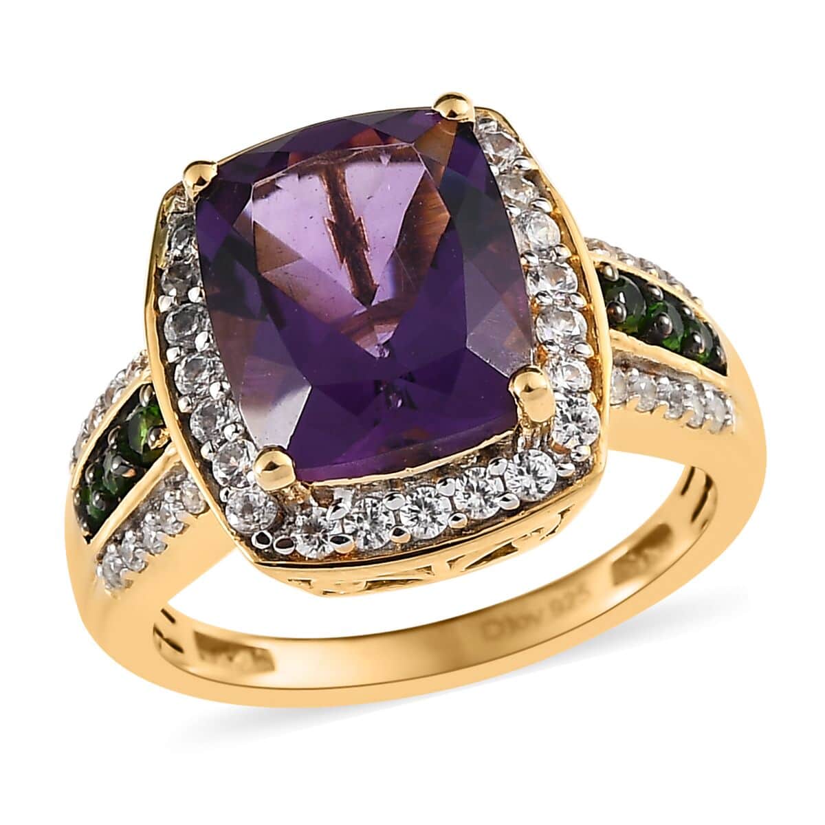 TLV Premium Moroccan Amethyst, Multi Gemstone Halo Ring in Vermeil YG Over Sterling Silver (Size 10.0) 5.00 ctw image number 0