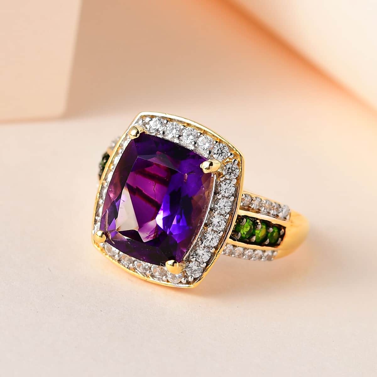 TLV Premium Moroccan Amethyst, Multi Gemstone Halo Ring in Vermeil YG Over Sterling Silver (Size 10.0) 5.00 ctw image number 1
