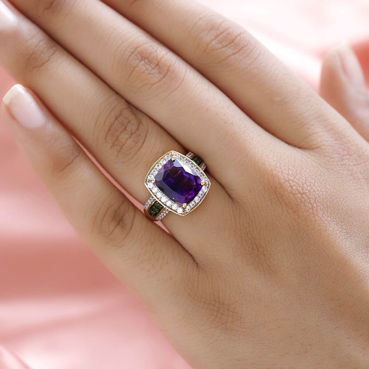 TLV Premium Moroccan Amethyst, Multi Gemstone Halo Ring in Vermeil YG Over Sterling Silver (Size 10.0) 5.00 ctw image number 2