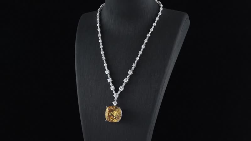 Champagne Moissanite and White Moissanite Princess Statement Necklace 18 Inches in Rhodium Over Sterling Silver 90.50 ctw