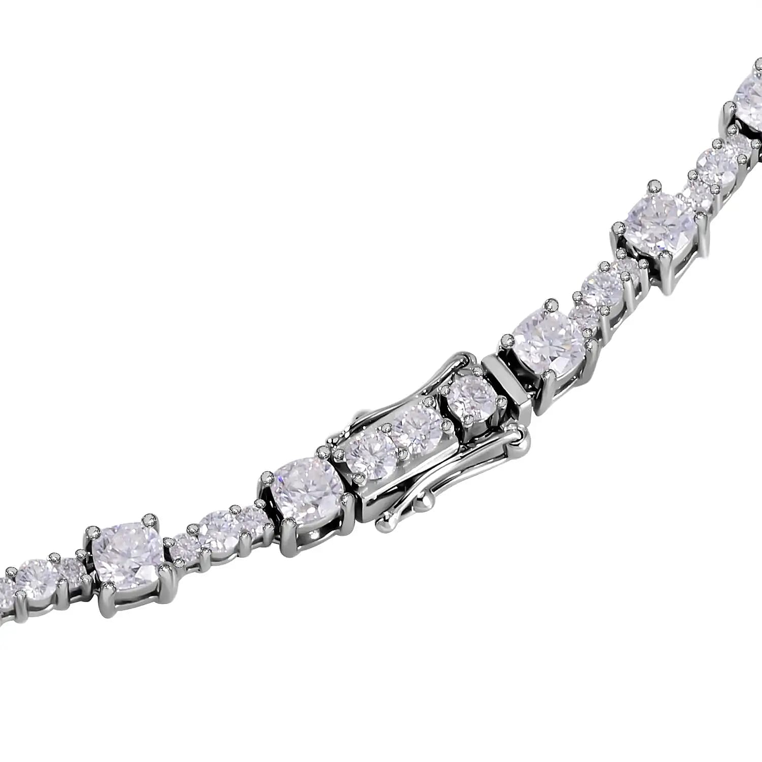 Champagne Moissanite and White Moissanite Princess Statement Necklace 18 Inches in Rhodium Over Sterling Silver 90.50 ctw