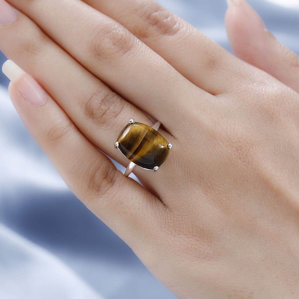 Tiger's Eye Solitaire Ring in Sterling Silver 10.75 ctw image number 2
