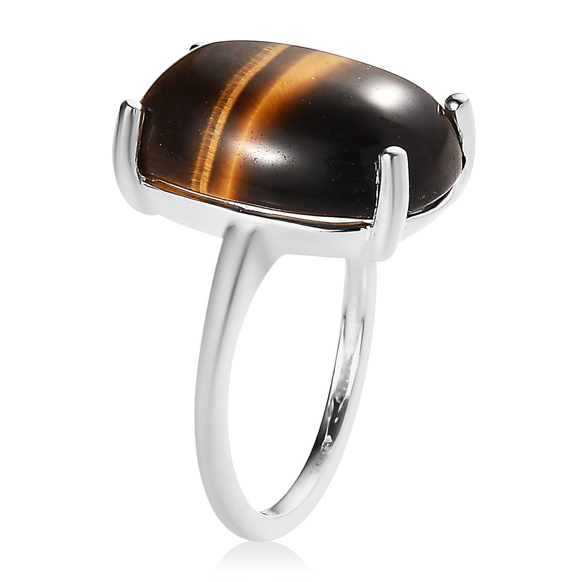 Tiger's Eye Solitaire Ring in Sterling Silver 10.75 ctw image number 3