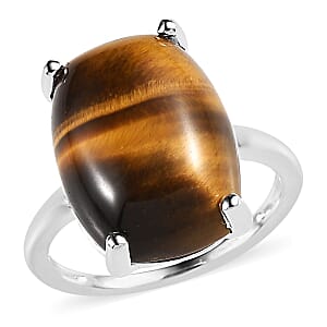 Tiger's Eye Solitaire Ring in Sterling Silver (Size 7.0) 10.75 ctw