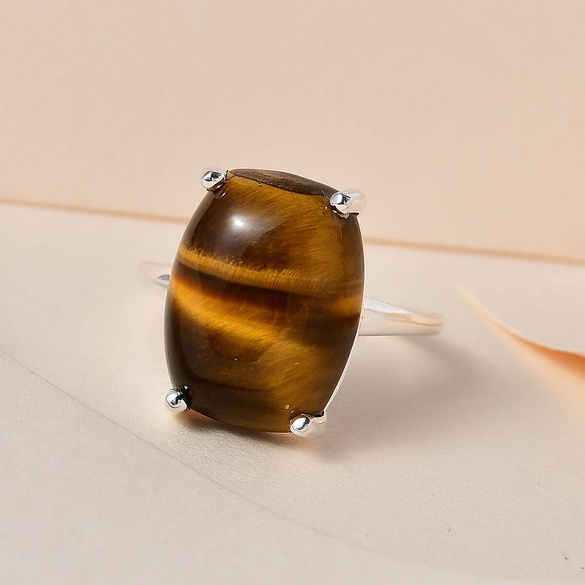 Tiger's Eye Solitaire Ring in Sterling Silver (Size 8.0) 10.75 ctw image number 1