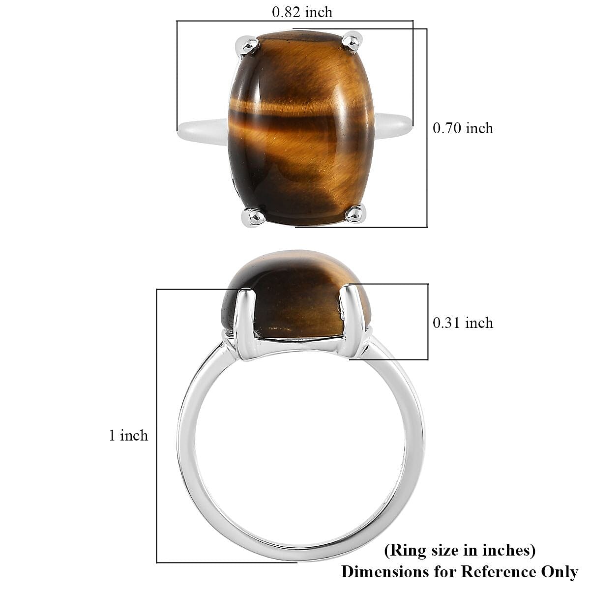 Tiger's Eye Solitaire Ring in Sterling Silver (Size 8.0) 10.75 ctw image number 5