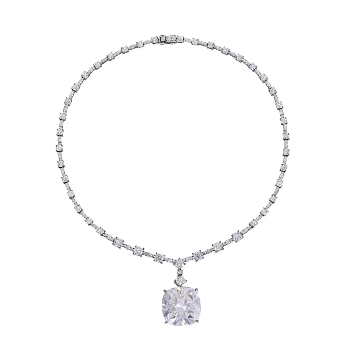 Moissanite Princess Statement Necklace 18 Inches in Rhodium Over Sterling Silver 89.85 ctw image number 0