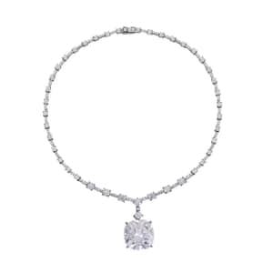 Moissanite Princess Statement Necklace 18 Inches in Rhodium Over Sterling Silver 89.85 ctw