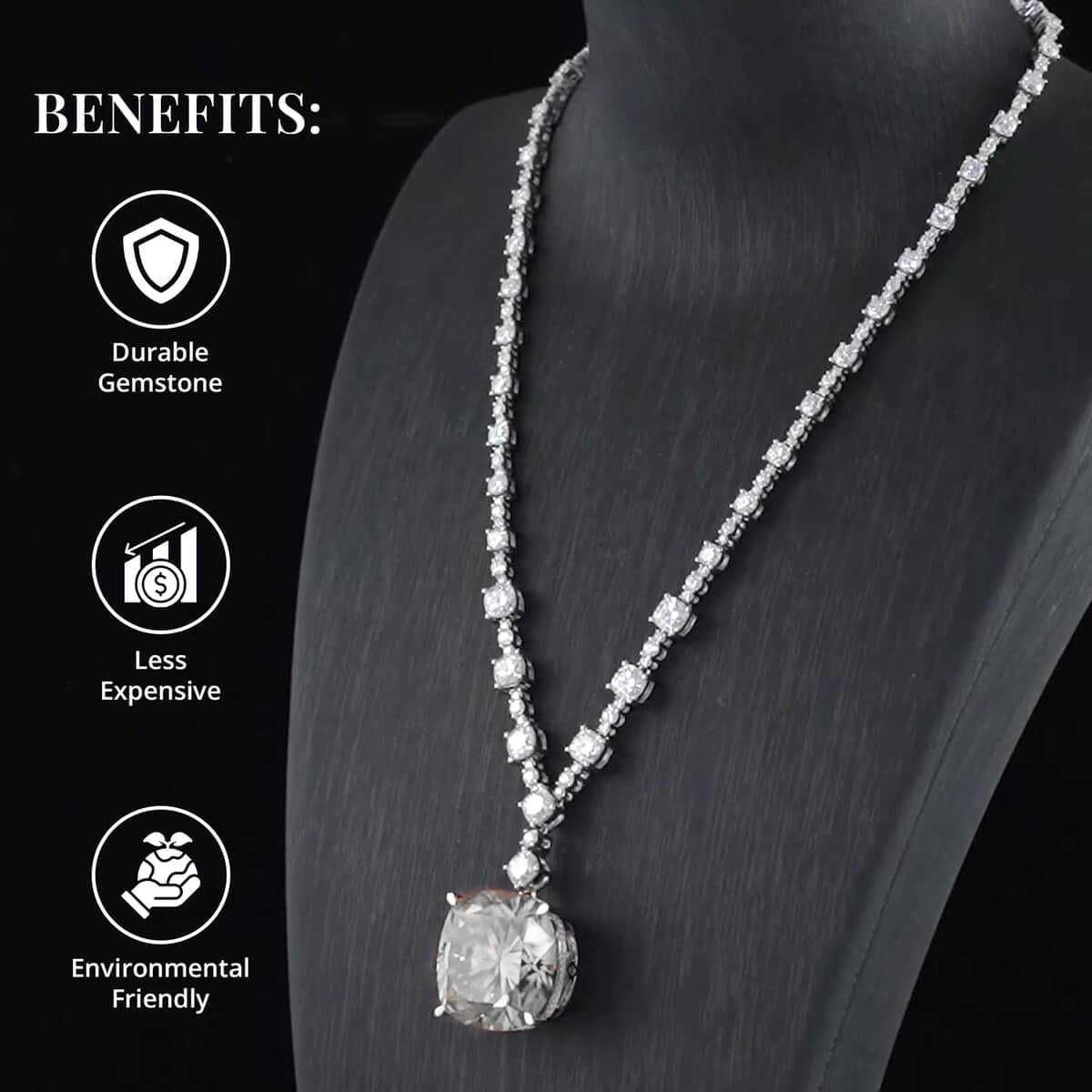 Moissanite Princess Statement Necklace 18 Inches in Rhodium Over Sterling Silver 89.85 ctw image number 3