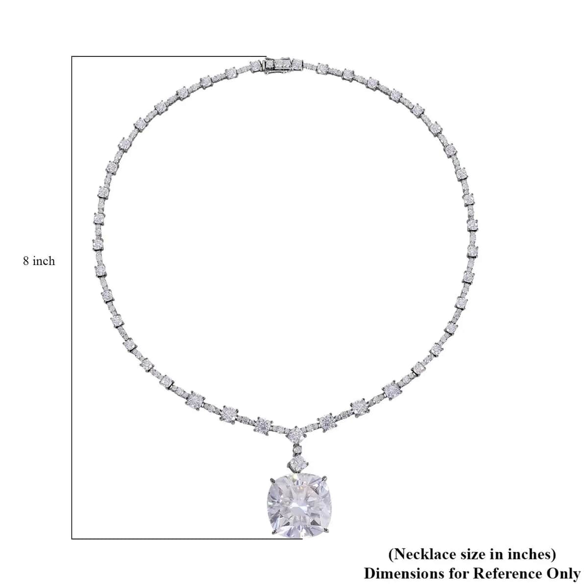 Moissanite Princess Statement Necklace 18 Inches in Rhodium Over Sterling Silver 89.85 ctw image number 6