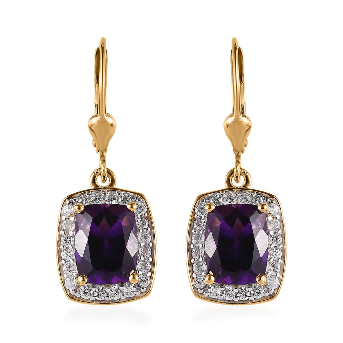 TLV Premium Moroccan Amethyst, White Zircon Lever Back Earrings in Vermeil YG Over Sterling Silver 5.10 ctw image number 0