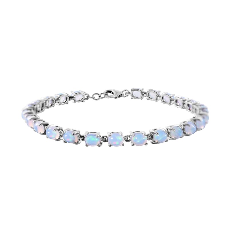 Premium Ethiopian Welo Opal Tennis Bracelet in Platinum Over Sterling Silver (6.50 In) 5.00 ctw