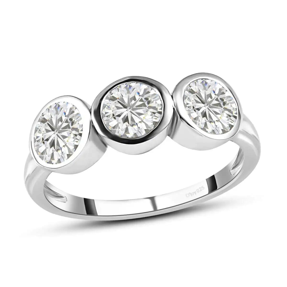 Moissanite 3 Stone Ring in Platinum Over Sterling Silver 1.35 ctw image number 0