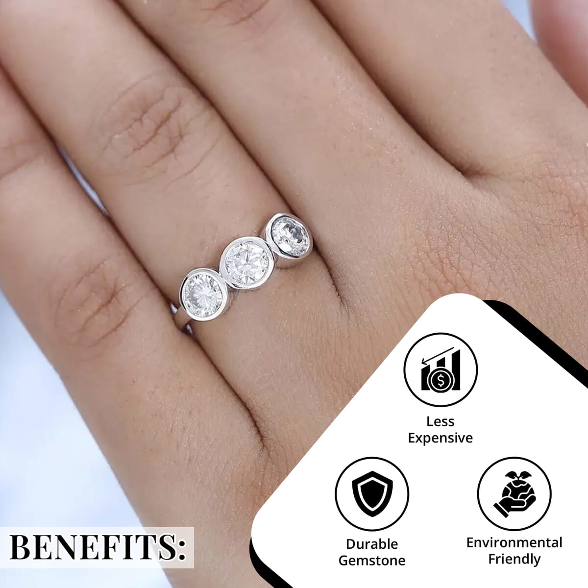 Moissanite 3 Stone Ring in Platinum Over Sterling Silver 1.35 ctw image number 3