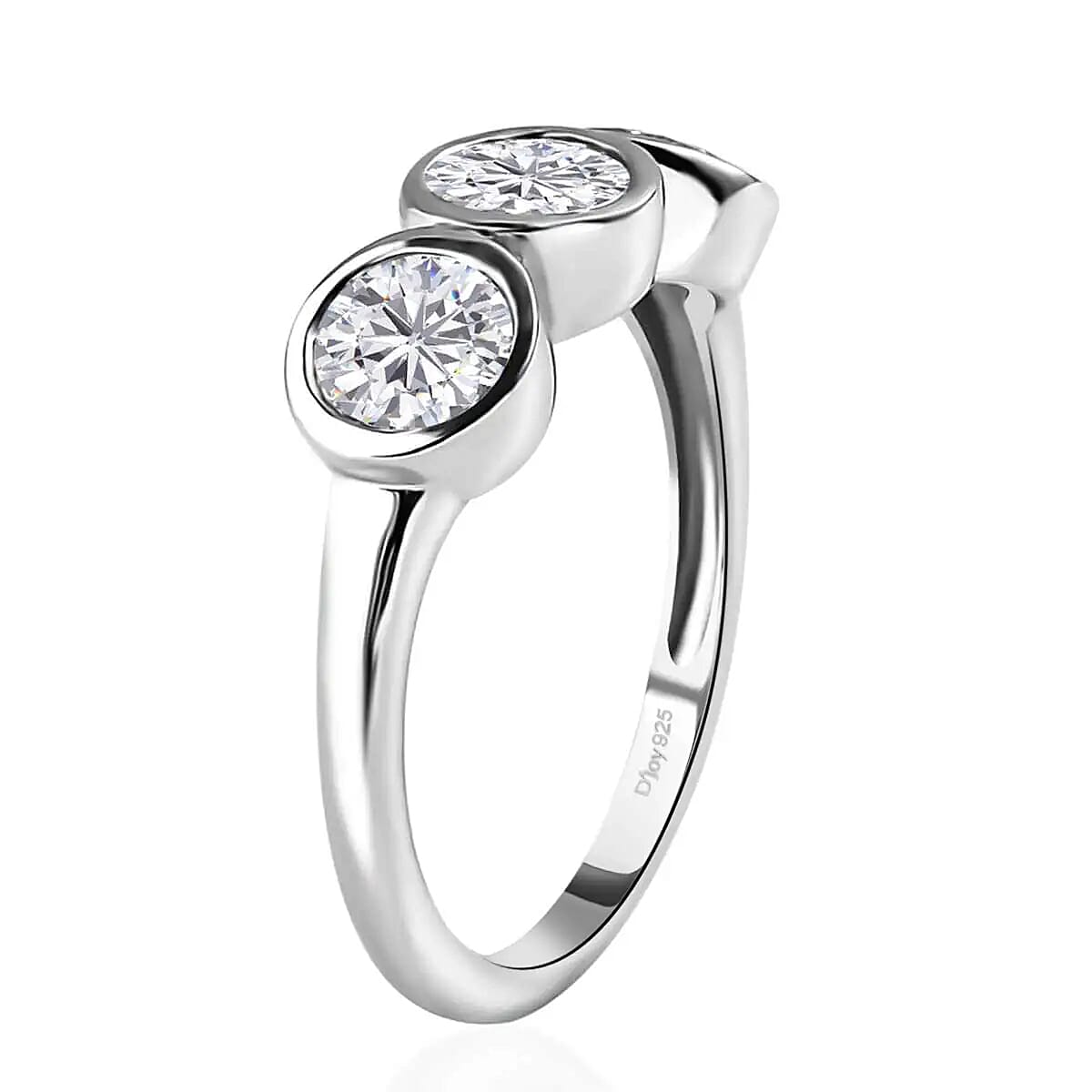 Moissanite 3 Stone Ring, Moissanite Ring, Trilogy Ring, Platinum Over Sterling Silver Ring 1.35 ctw