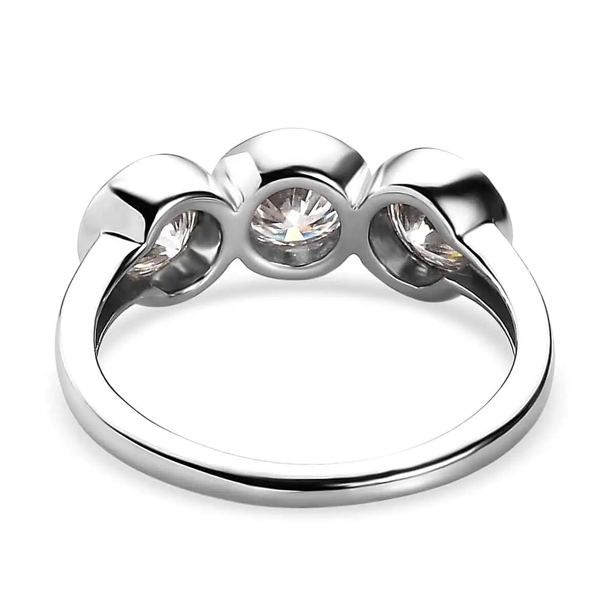 Moissanite 3 Stone Ring, Moissanite Ring, Trilogy Ring, Platinum Over Sterling Silver Ring 1.35 ctw