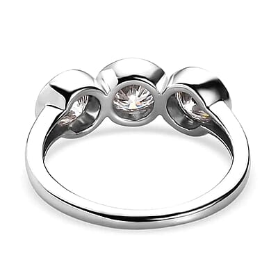 Moissanite 3 Stone Ring, Moissanite Ring, Trilogy Ring, Platinum Over Sterling Silver Ring 1.35 ctw