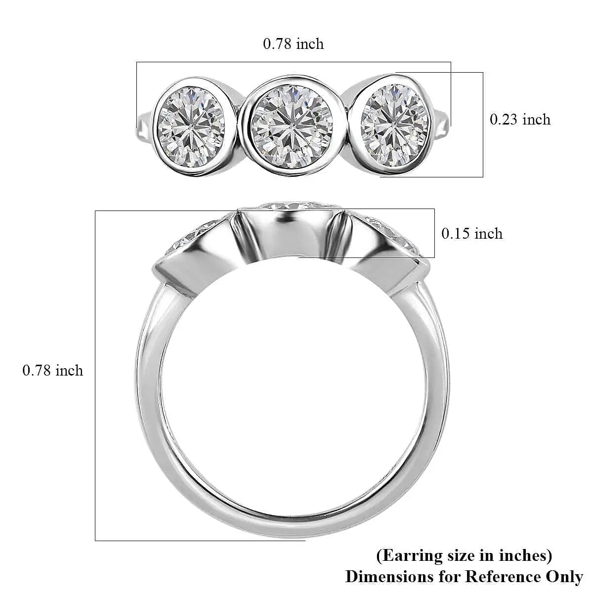 Moissanite 3 Stone Ring, Moissanite Ring, Trilogy Ring, Platinum Over Sterling Silver Ring 1.35 ctw