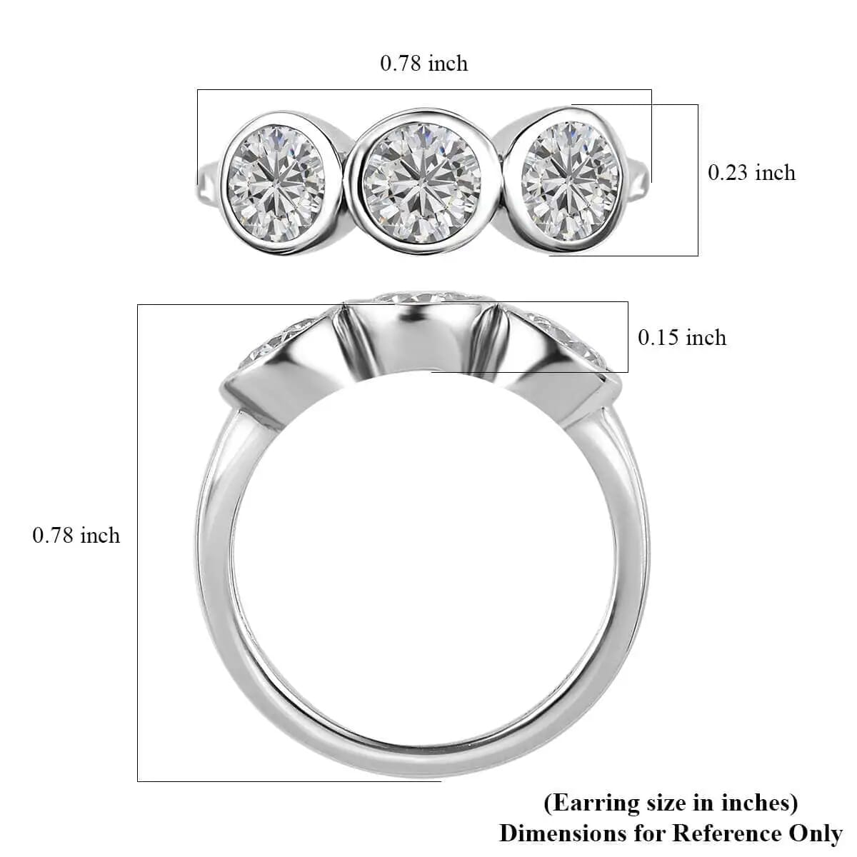 Moissanite 3 Stone Ring in Platinum Over Sterling Silver 1.35 ctw image number 6