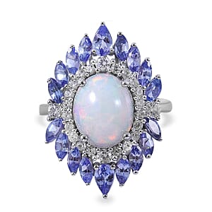 Premium Ethiopian Welo Opal and Multi Gemstone Cocktail Ring in Platinum Over Sterling Silver (Size 6.0) 4.85 ctw