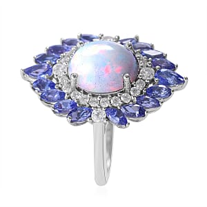 Premium Ethiopian Welo Opal and Multi Gemstone Cocktail Ring in Platinum Over Sterling Silver (Size 6.0) 4.85 ctw