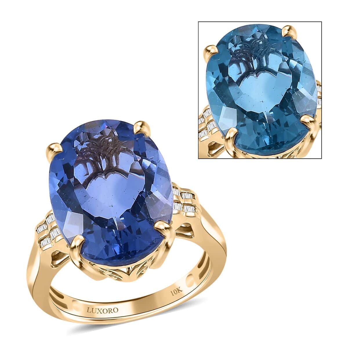 Luxoro 10K Yellow Gold Premium Color Change Fluorite and G-H I3 Diamond Ring 10.85 ctw image number 0