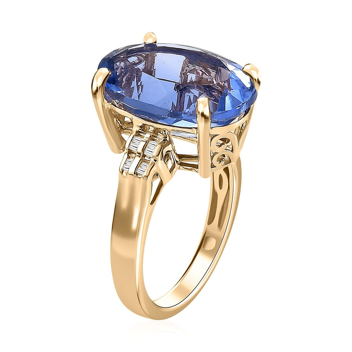 Luxoro 10K Yellow Gold Premium Color Change Fluorite and G-H I3 Diamond Ring (Size 6.0) 10.85 ctw image number 3