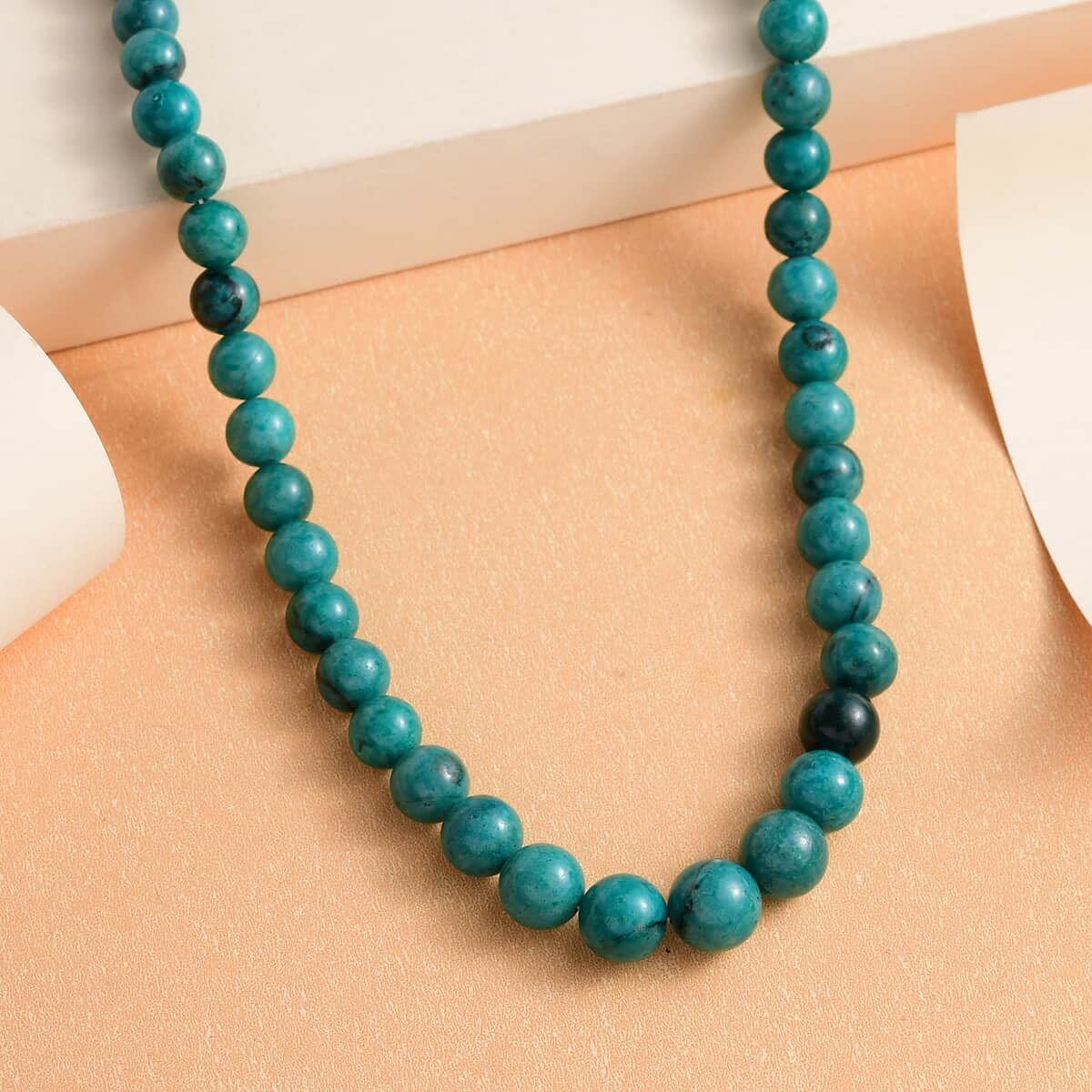 Chrysocolla Beaded Necklace 20 Inches in Sterling Silver 175.00 ctw image number 1