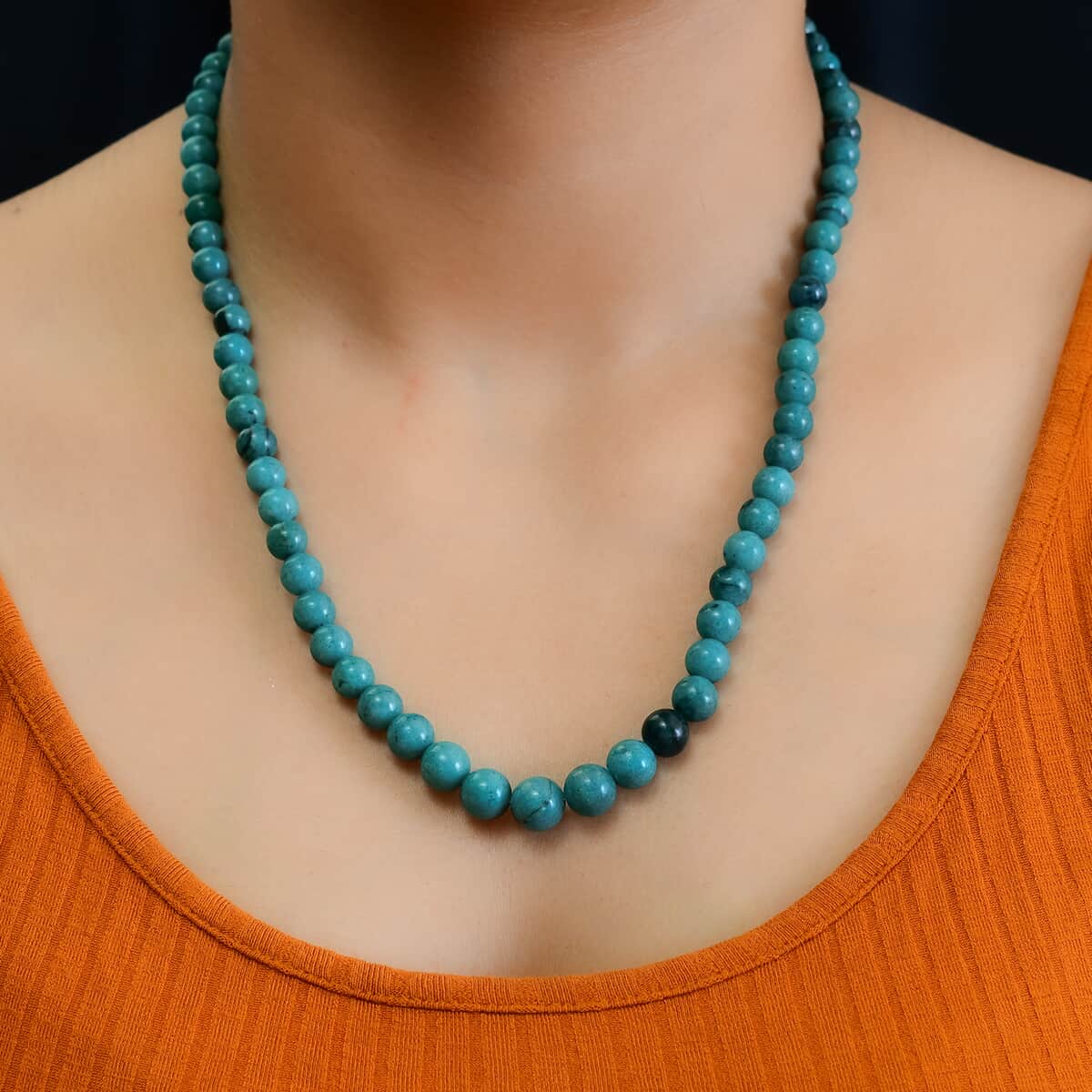 Chrysocolla Beaded Necklace 20 Inches in Sterling Silver 175.00 ctw image number 2