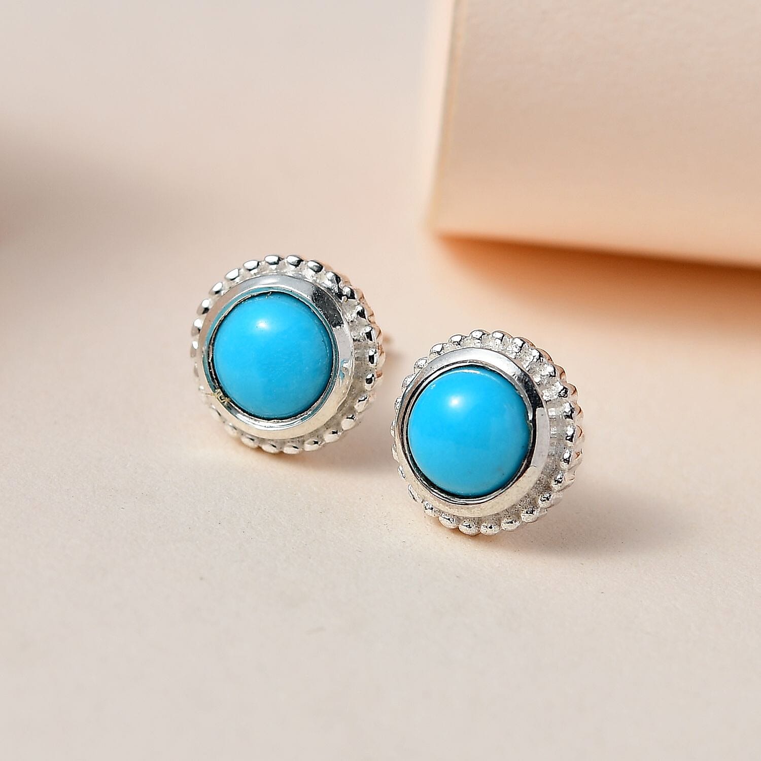Sleeping Beauty Turquoise Solitaire Stud Earrings in Sterling Silver 1.00 ctw