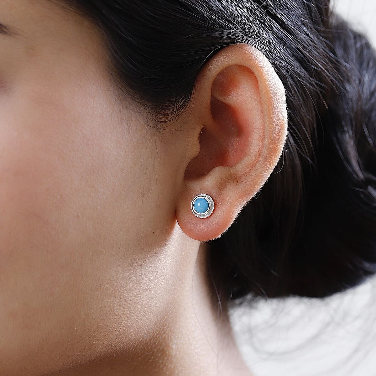 Sleeping Beauty Turquoise Solitaire Stud Earrings in Sterling Silver 1.00 ctw image number 2