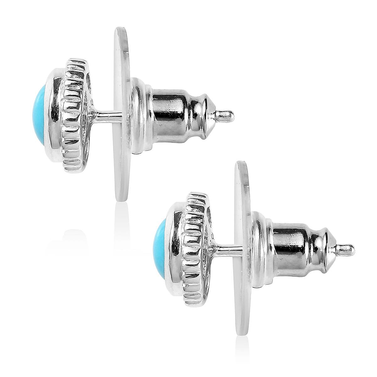 Sleeping Beauty Turquoise Solitaire Stud Earrings in Sterling Silver 1.00 ctw image number 3