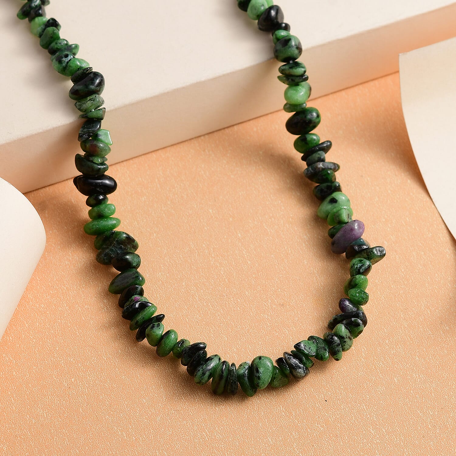 Ruby Zoisite Chips Necklace 20 Inches in Sterling Silver 217.75 ctw