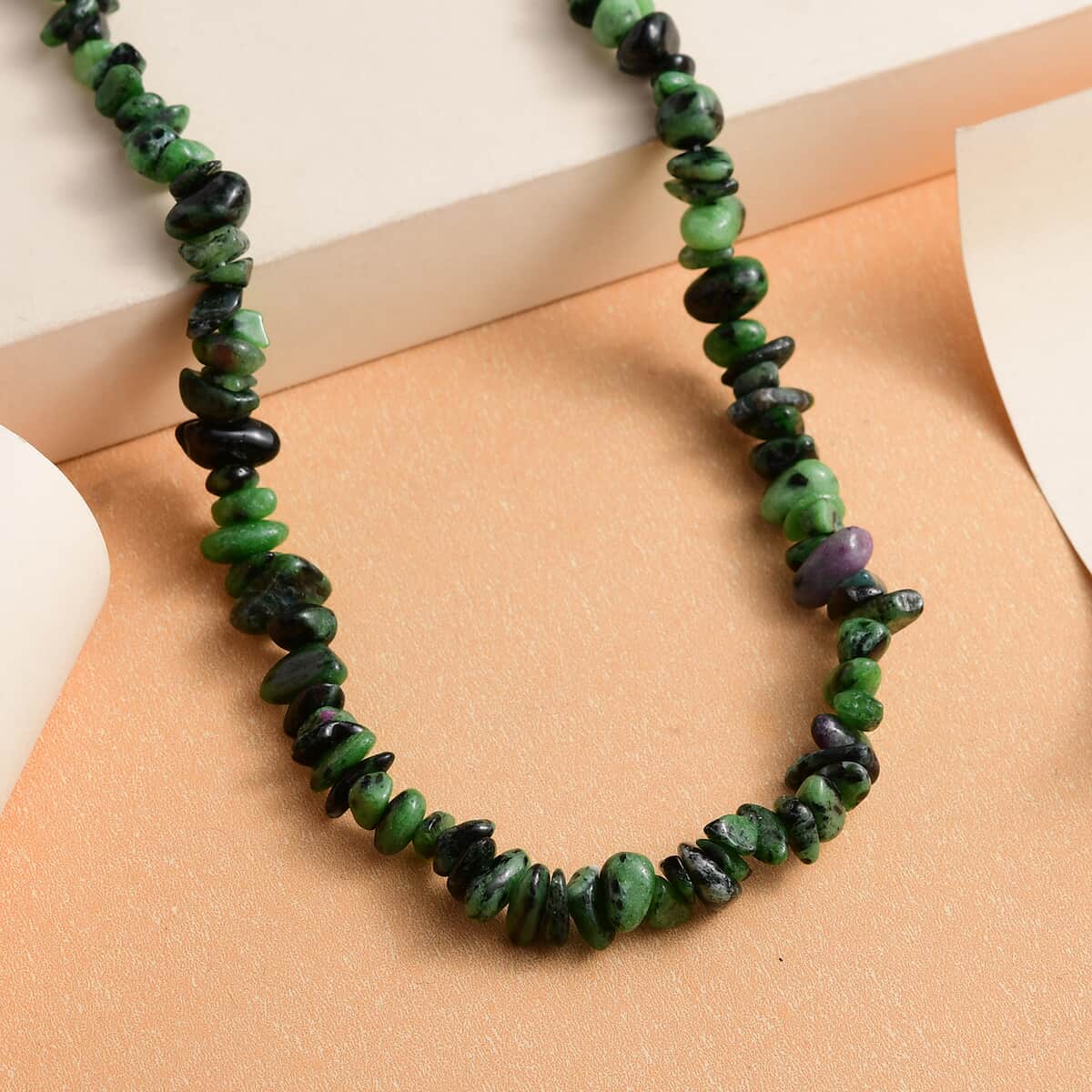 Ruby Zoisite Chips Necklace 20 Inches in Sterling Silver 217.75 ctw image number 1