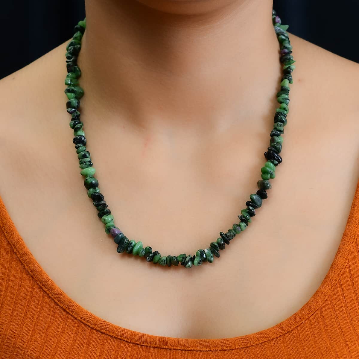 Ruby Zoisite Chips Necklace 20 Inches in Sterling Silver 217.75 ctw image number 2