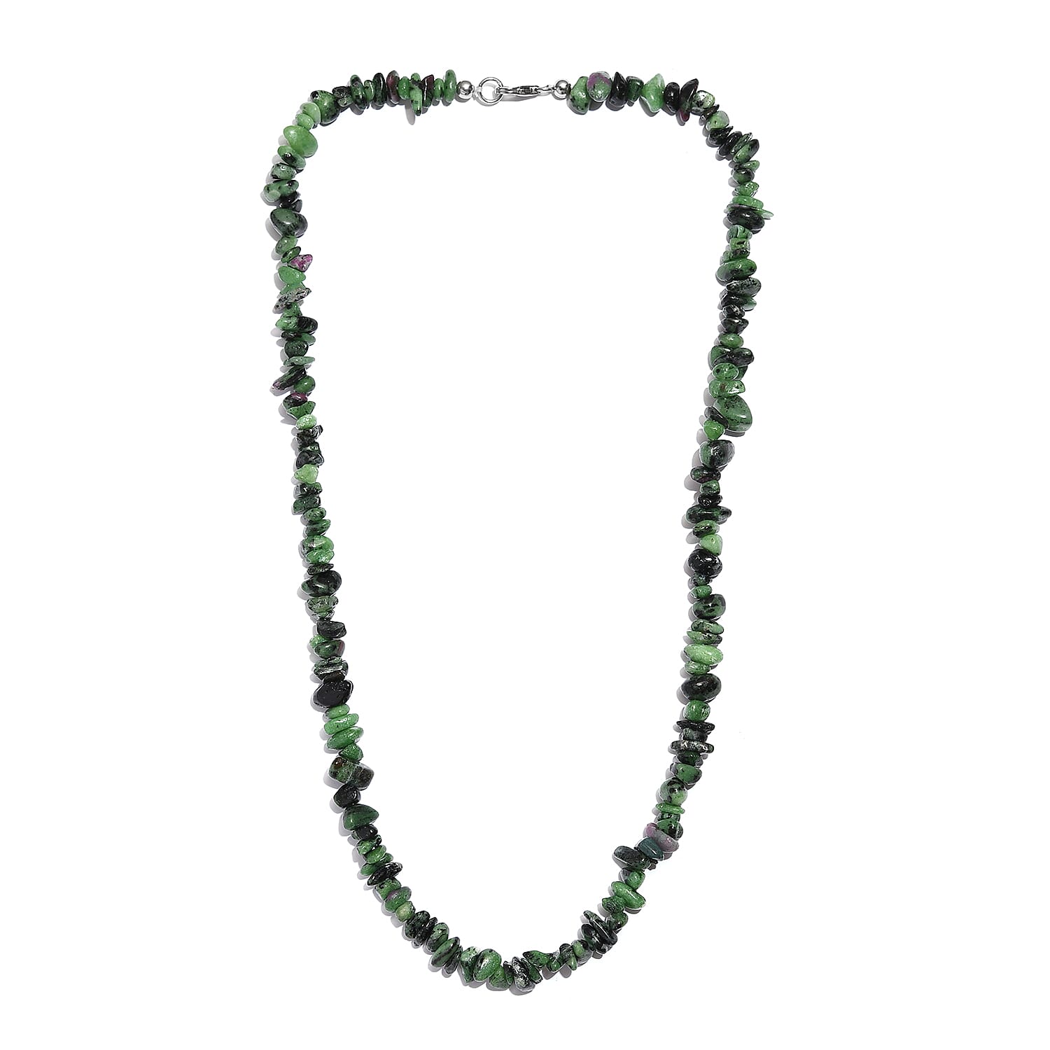 Ruby Zoisite Chips Necklace 20 Inches in Sterling Silver 217.75 ctw
