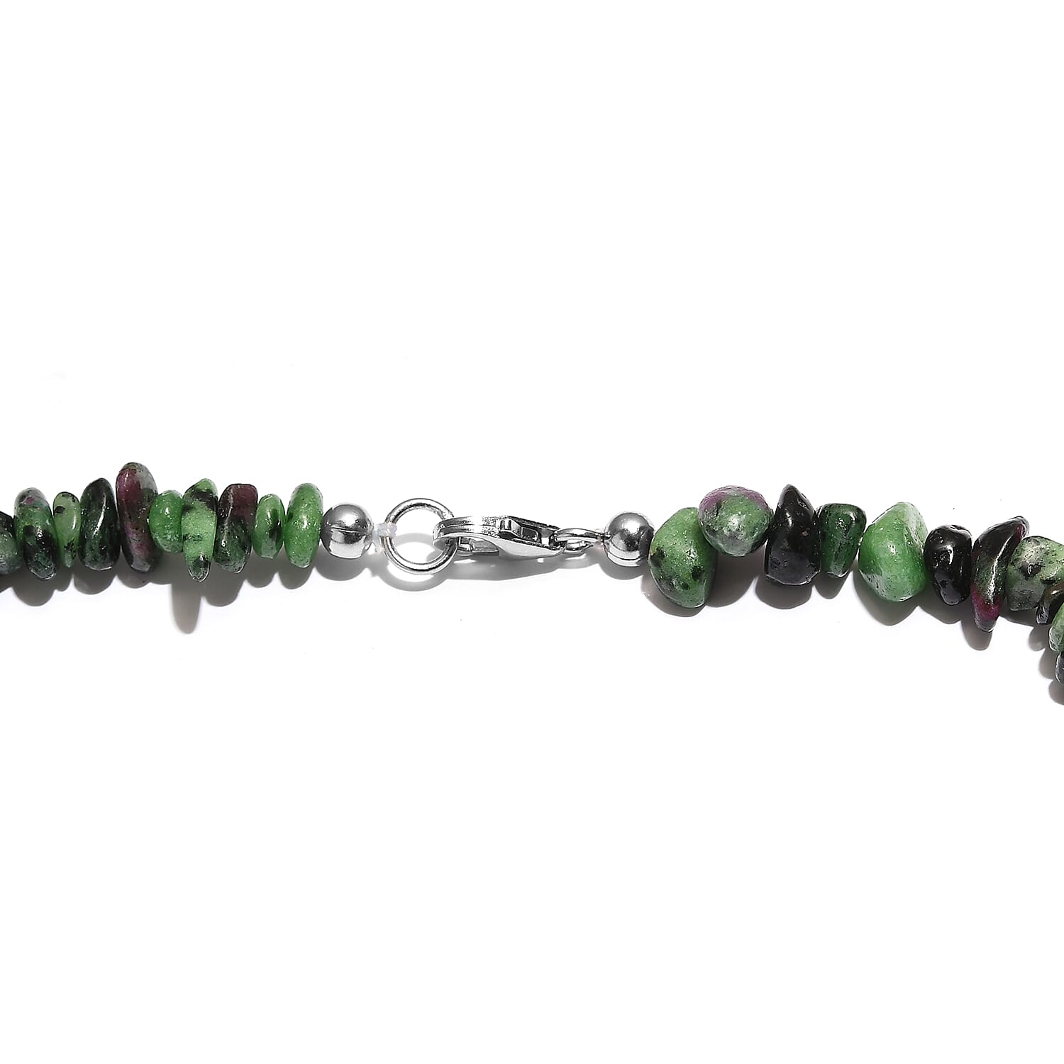 Ruby Zoisite Chips Necklace 20 Inches in Sterling Silver 217.75 ctw