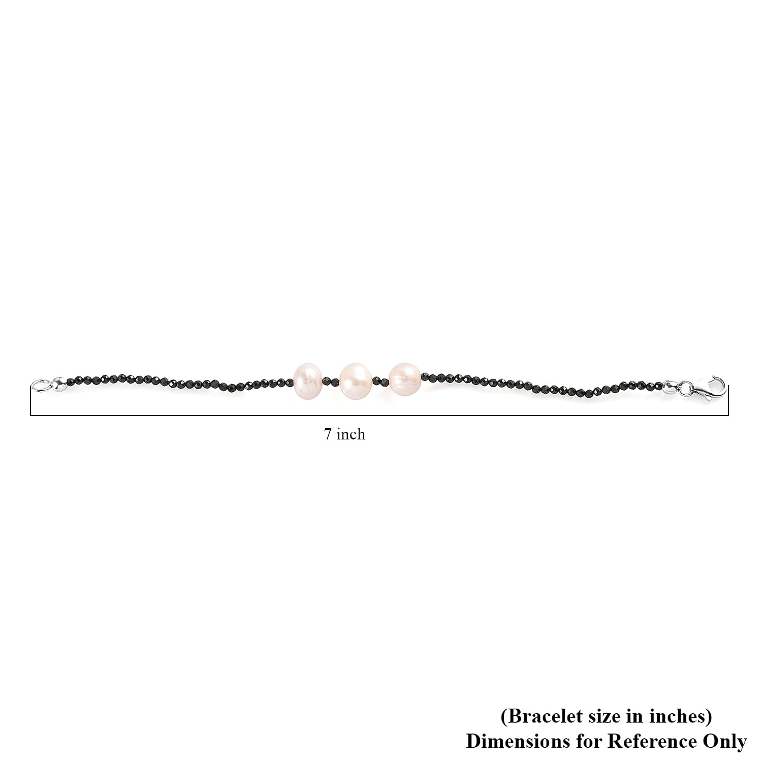 Thai Black Spinel and White Freshwater Pearl Bracelet in Sterling Silver (7.25 In) 7.50 ctw