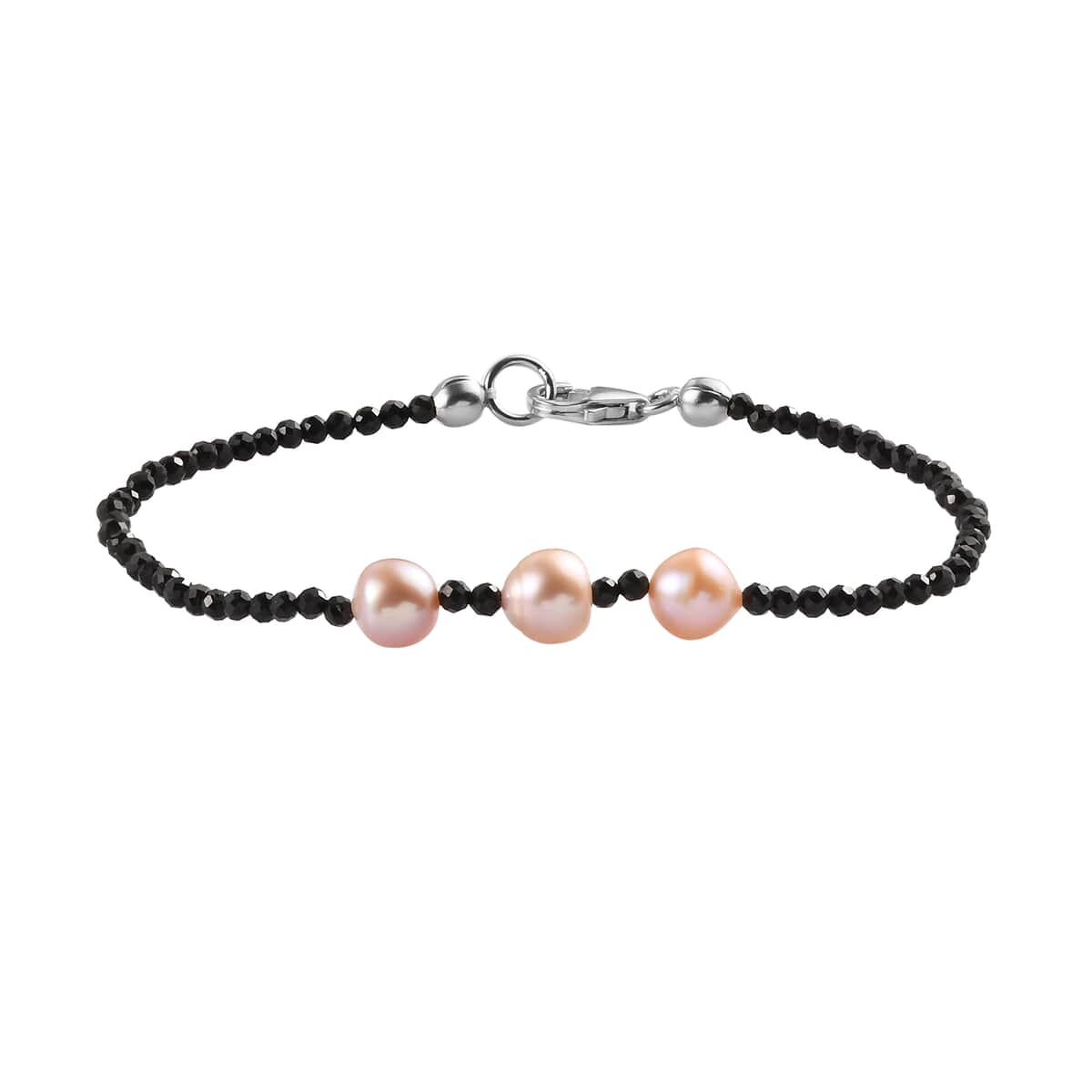 Gray Freshwater Pearl and Thai Black Spinel Bracelet in Sterling Silver (7.25 In) 7.50 ctw image number 0