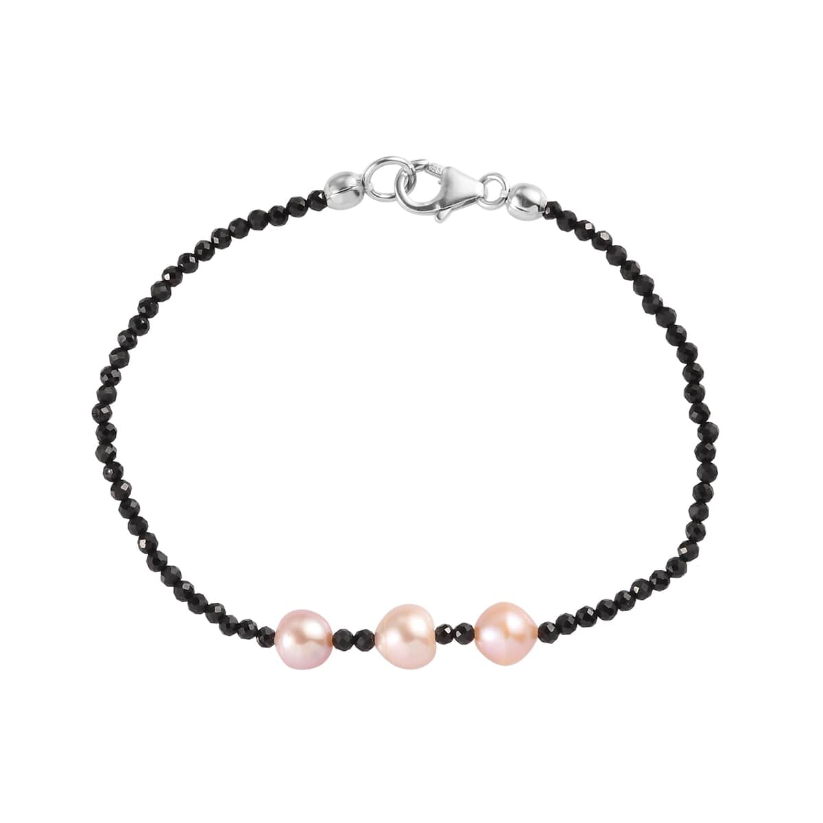 Gray Freshwater Pearl and Thai Black Spinel Bracelet in Sterling Silver (7.25 In) 7.50 ctw image number 3