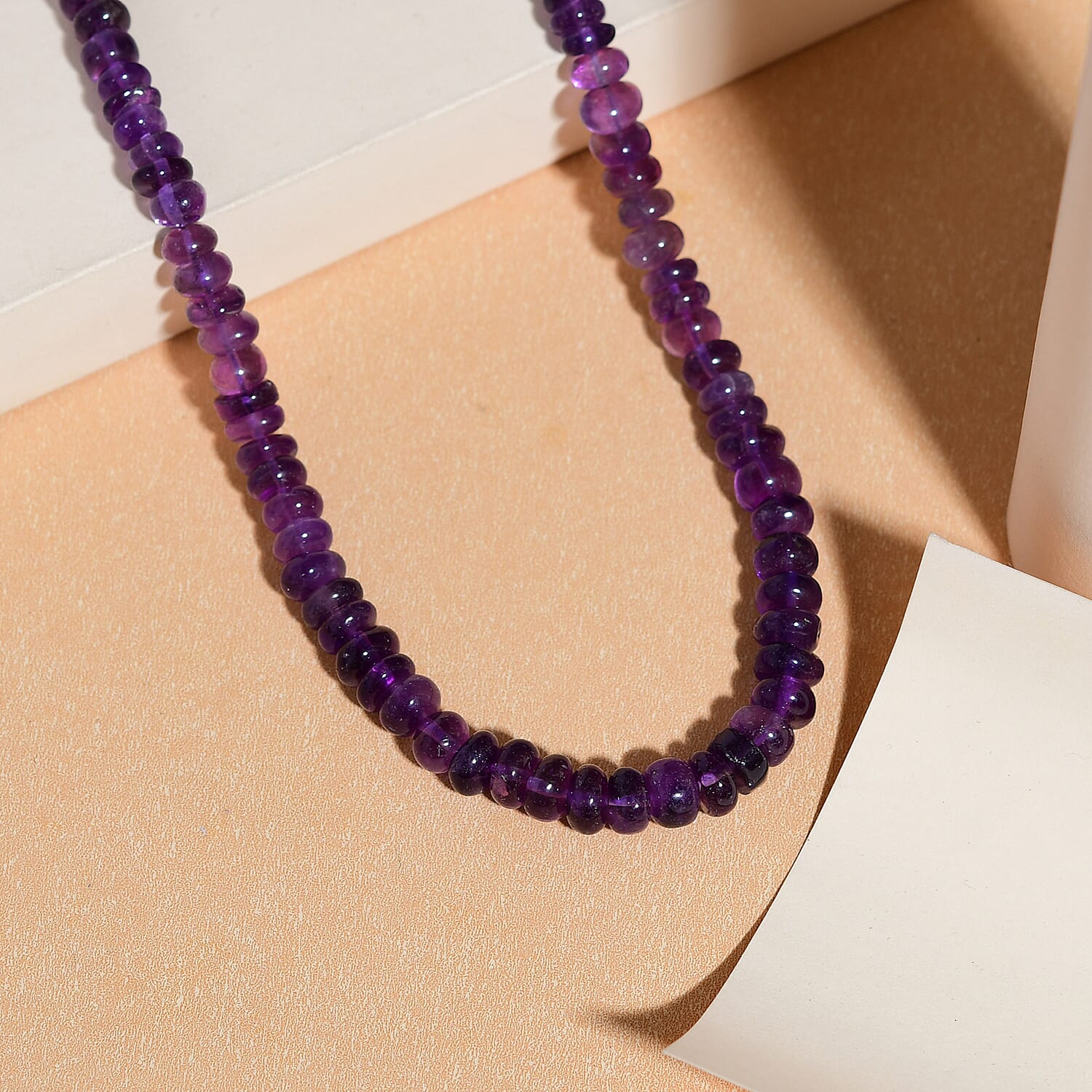 Amethyst Beaded Necklace 18 Inches in Sterling Silver 144.00 ctw