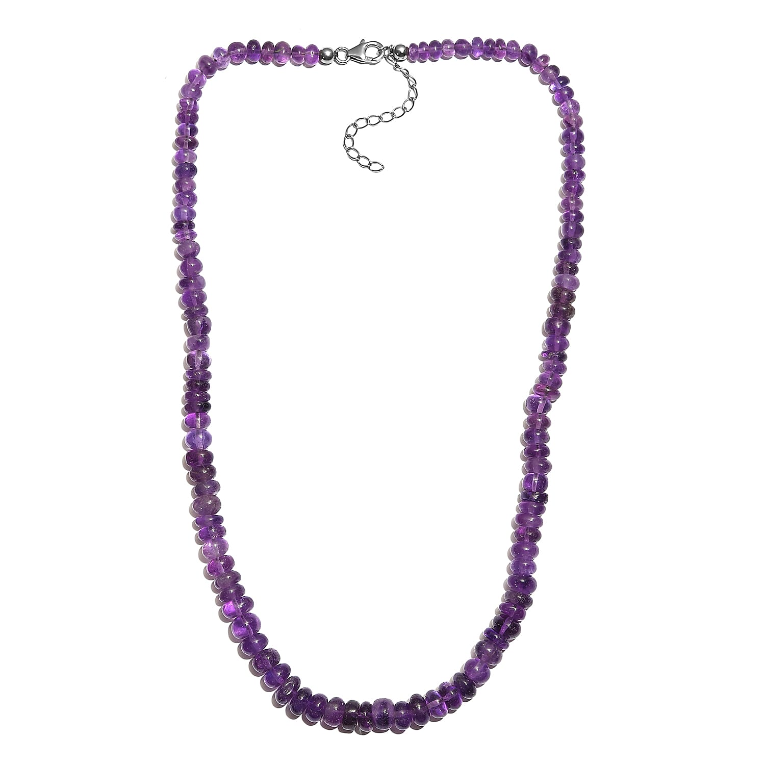 Amethyst Beaded Necklace 18 Inches in Sterling Silver 144.00 ctw