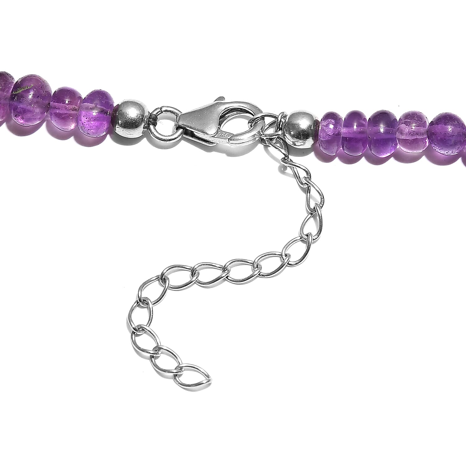 Amethyst Beaded Necklace 18 Inches in Sterling Silver 144.00 ctw