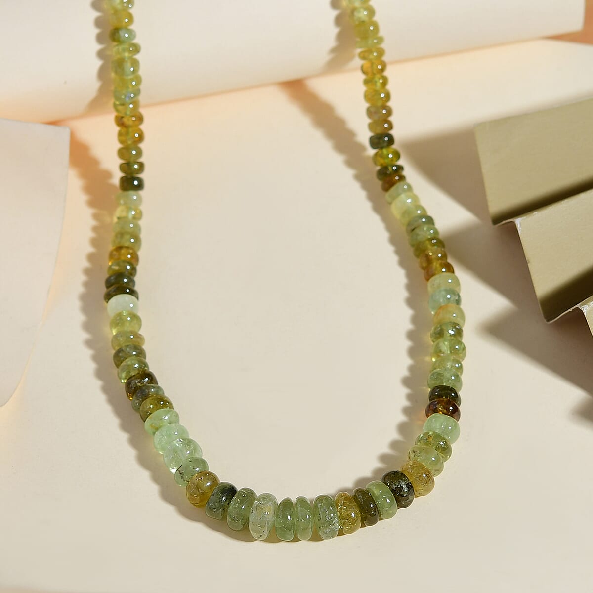 Grossular Garnet Beaded Necklace 18 Inches in Sterling Silver 170.00 ctw image number 1