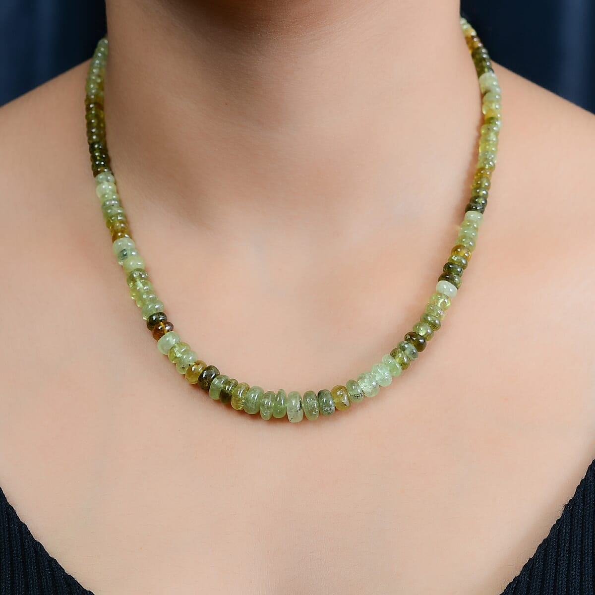 Grossular Garnet Beaded Necklace 18 Inches in Sterling Silver 170.00 ctw image number 2